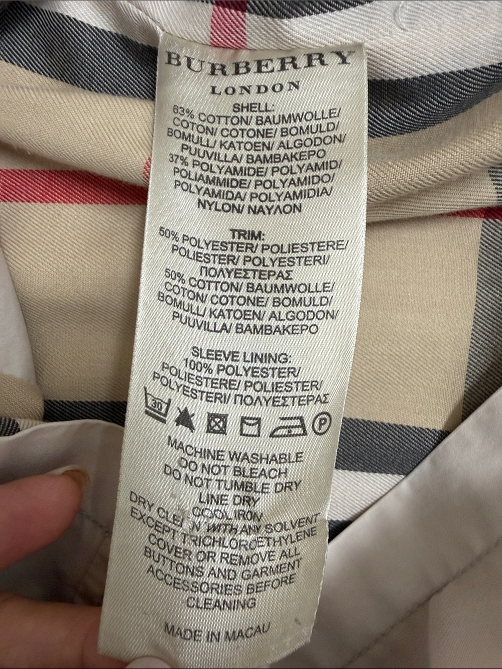 Burberry Light Beige Zip-Front Trench Jacket with Check Lining - Picture 3 of 14